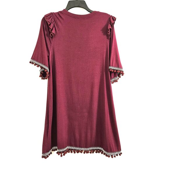 LOVERICHE Dress Womens MEDIUM Red Burgandy Pompom Mini Knit - Picture 4 of 10